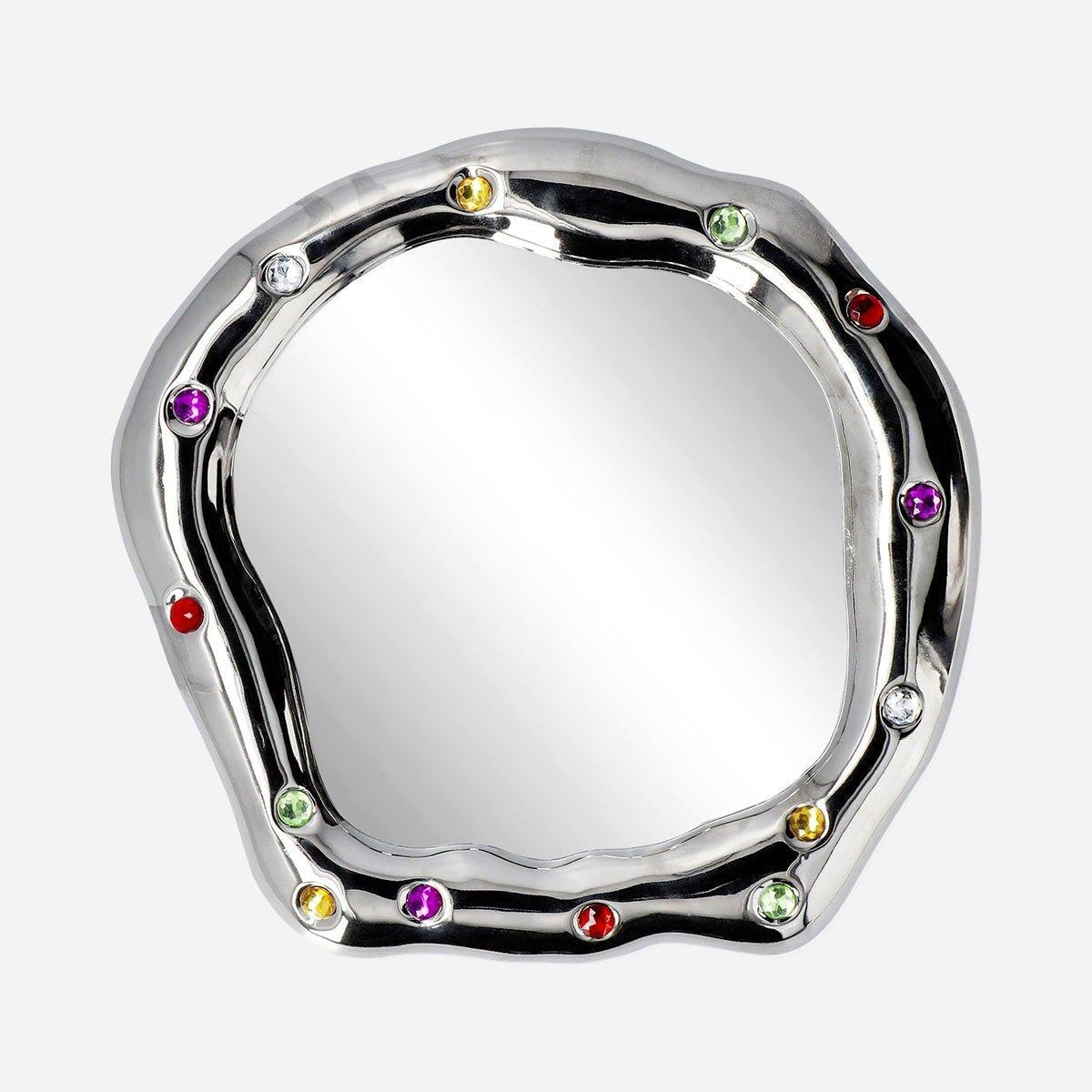 Silver Ceramic Mirror With Gemstones
