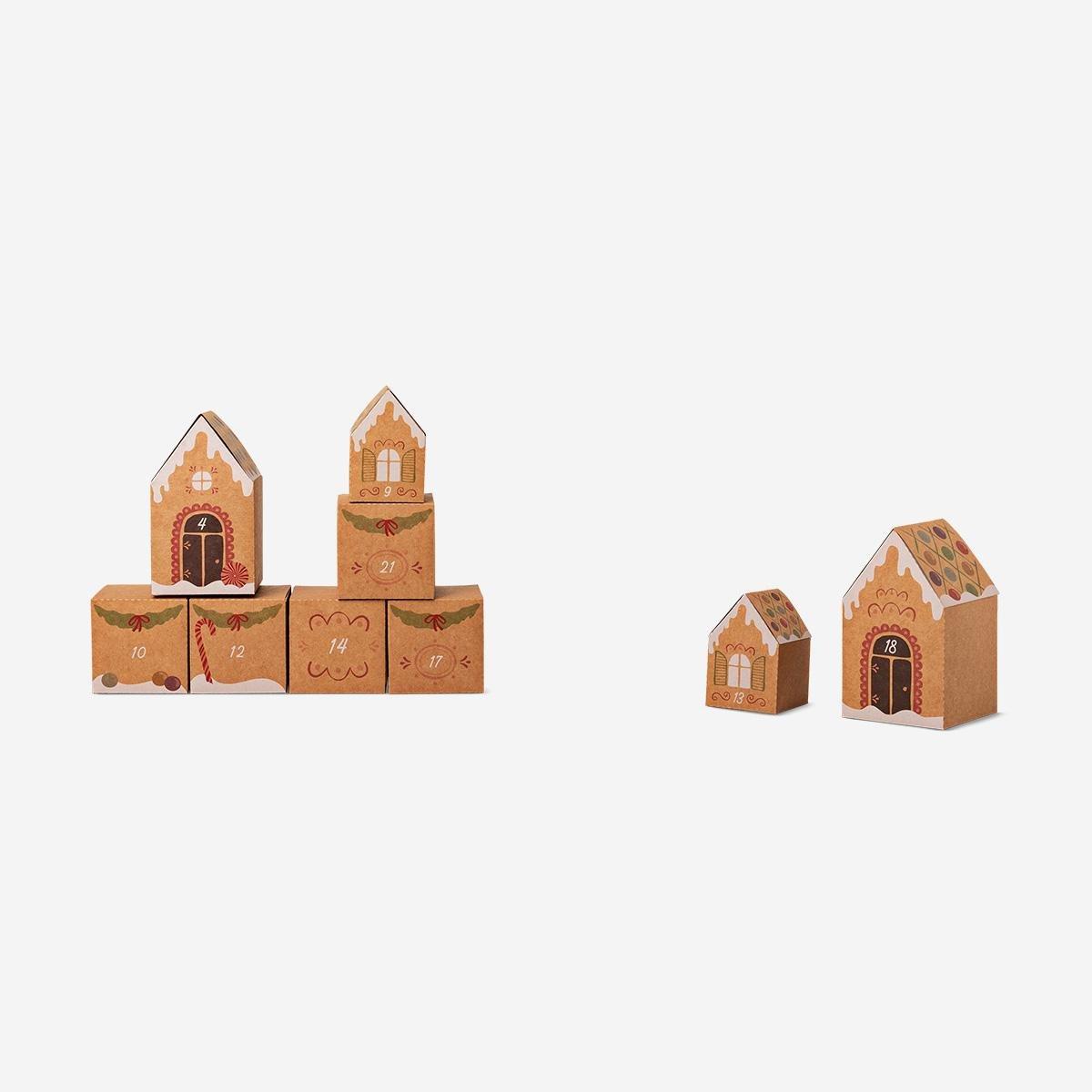 Multicolour Advent Gift Boxes In Gingerbread House Design - 24 Pcs