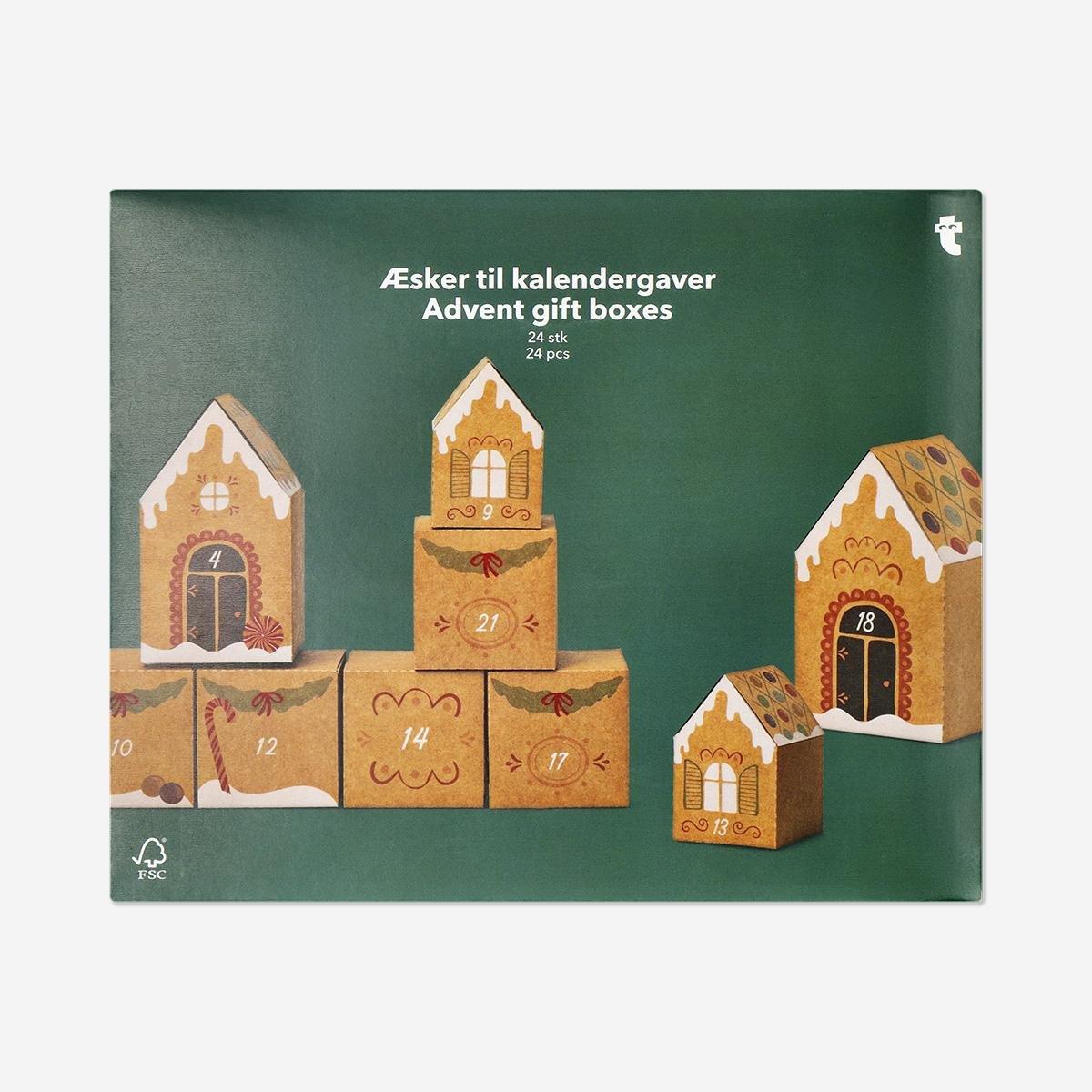 Multicolour Advent Gift Boxes In Gingerbread House Design - 24 Pcs