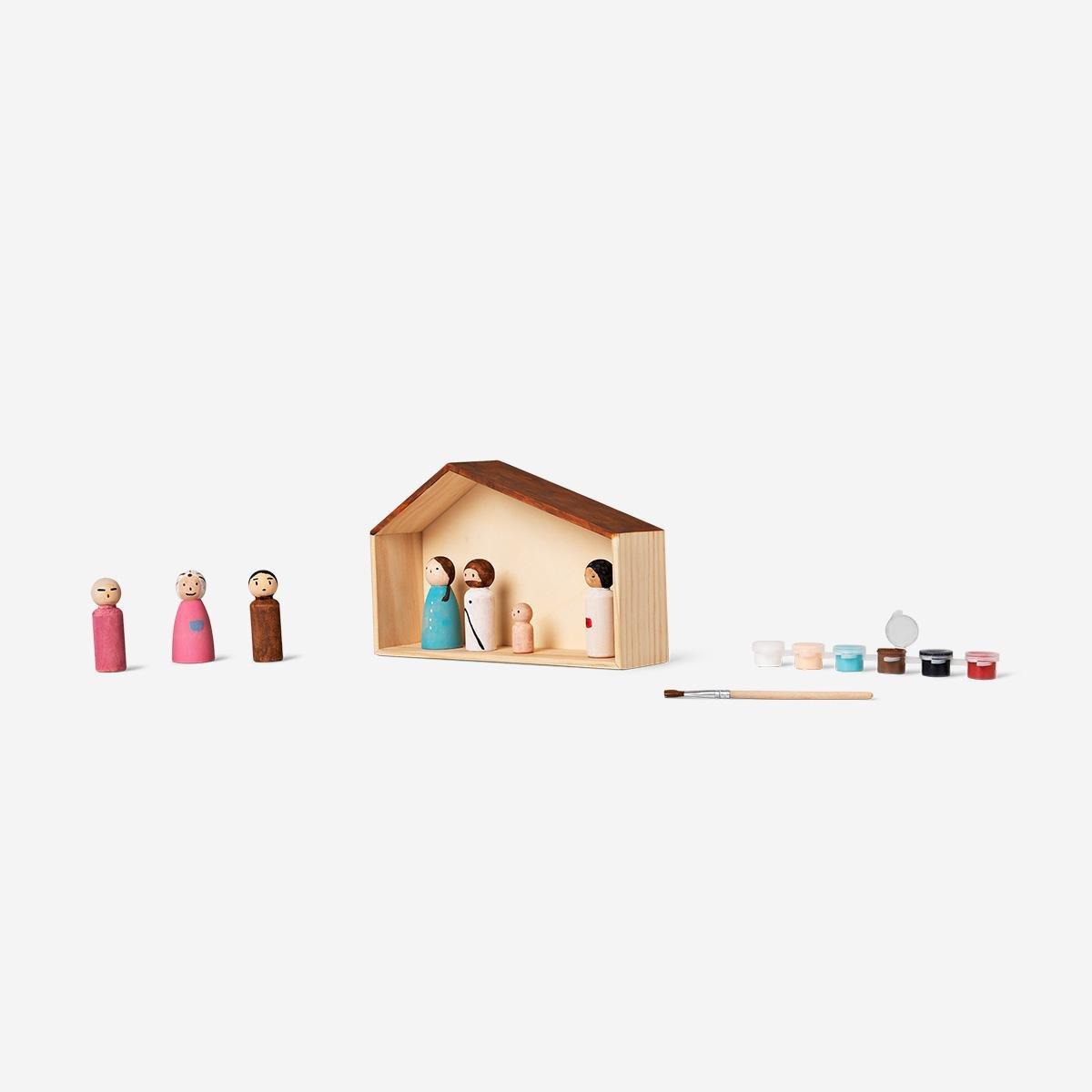 Multicolour Diy Wooden Nativity Scene With Paint