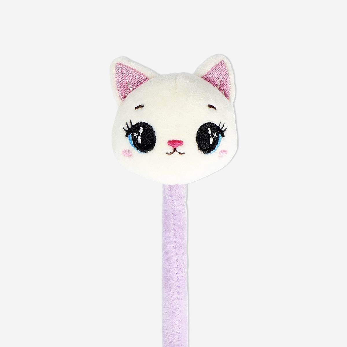 Multicolour Ballpoint Pen With Plush Cat Topper - Black Ink