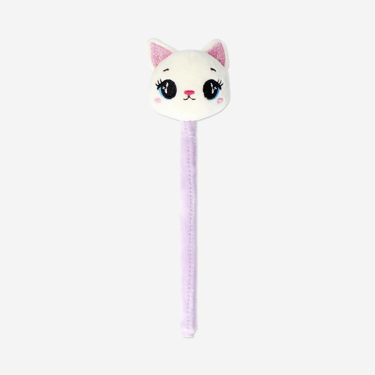 Multicolour Ballpoint Pen With Plush Cat Topper - Black Ink