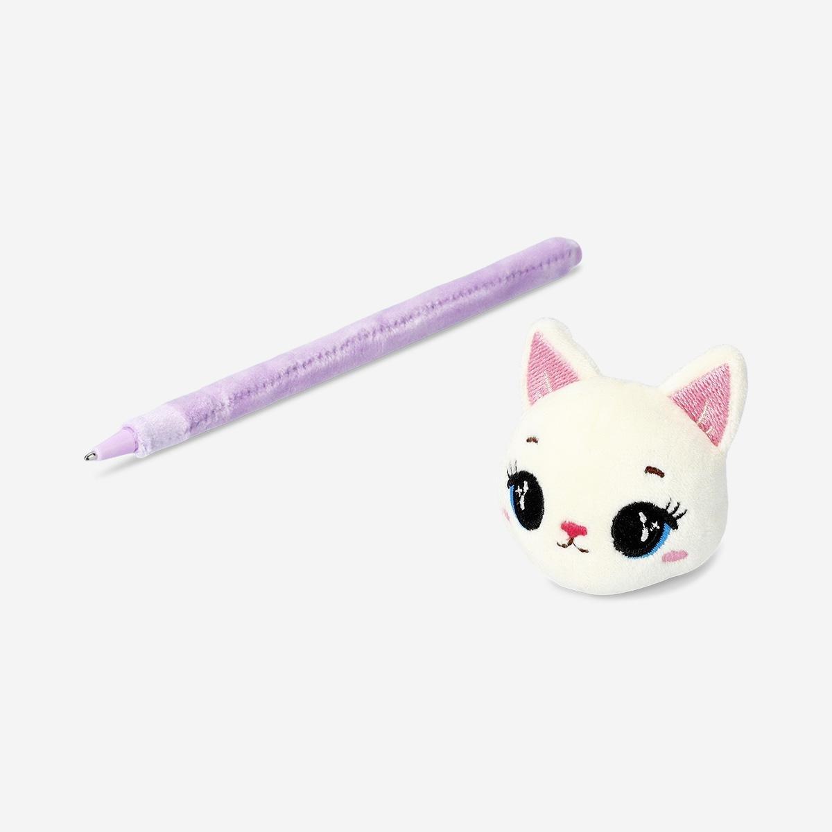 Multicolour Ballpoint Pen With Plush Cat Topper - Black Ink
