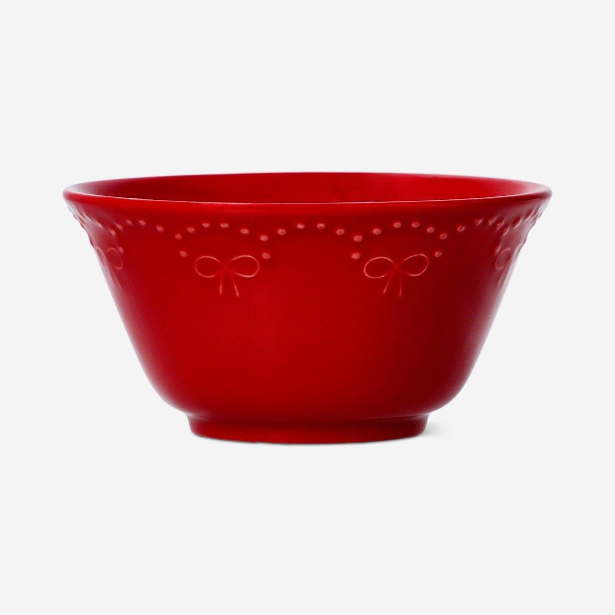 Red Bowl With Embossed Bows - 12 Cm