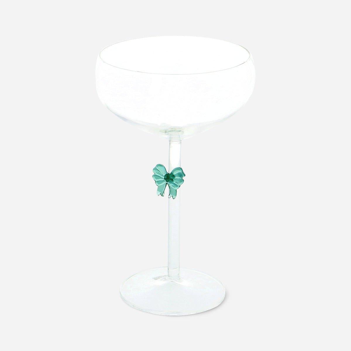 Green Wine Glass With Embossed Bow - 320 Ml