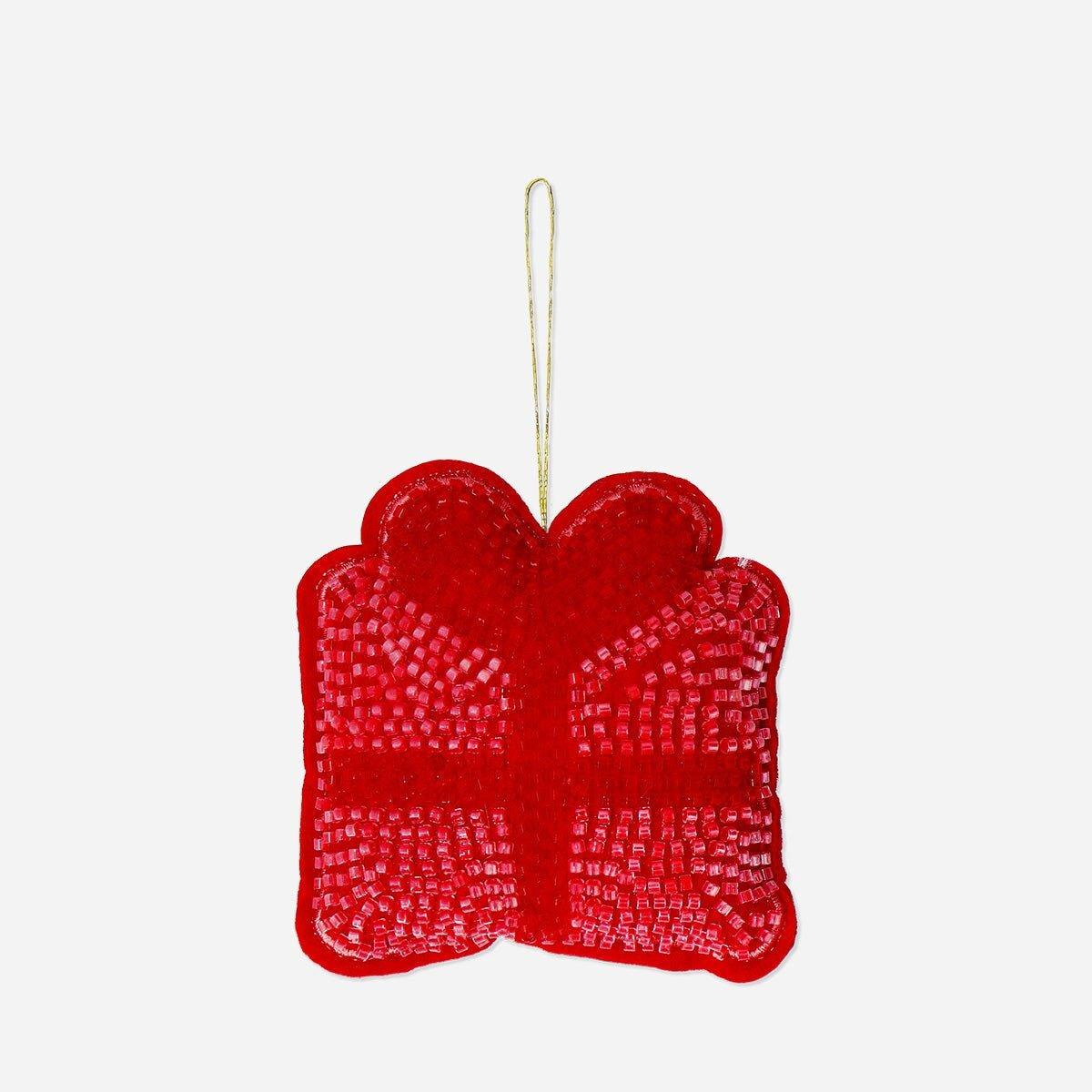Red Gift Ornament With Beads
