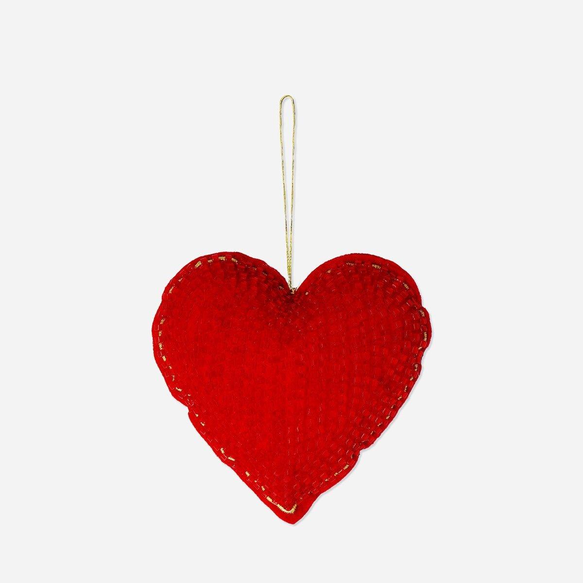 Red Heart Ornament With Beads