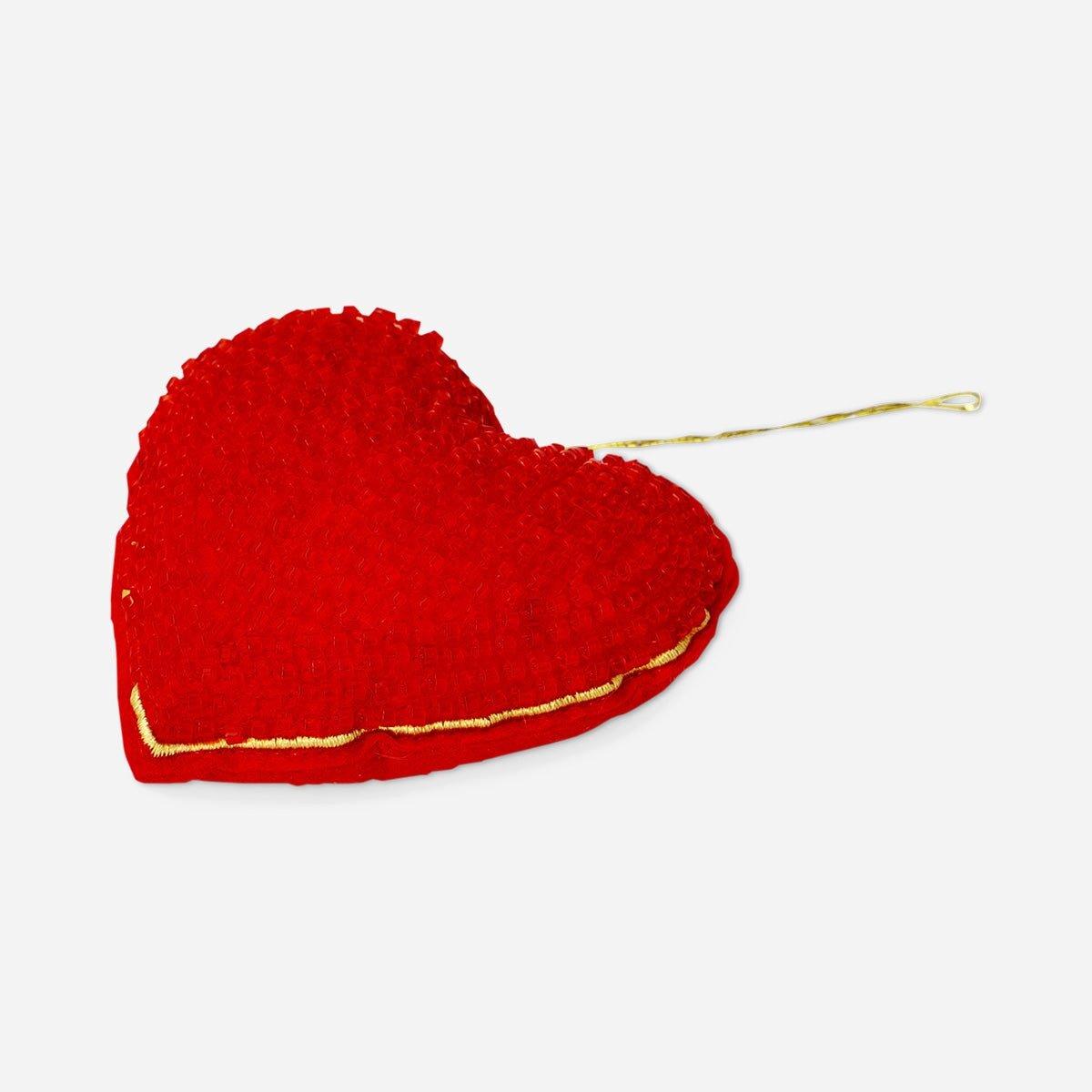 Red Heart Ornament With Beads