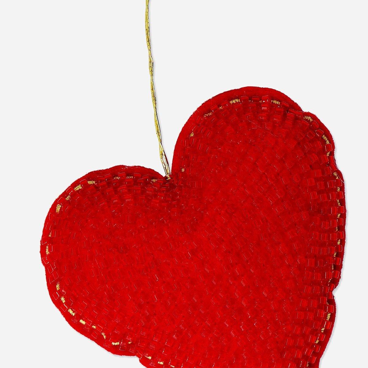 Red Heart Ornament With Beads