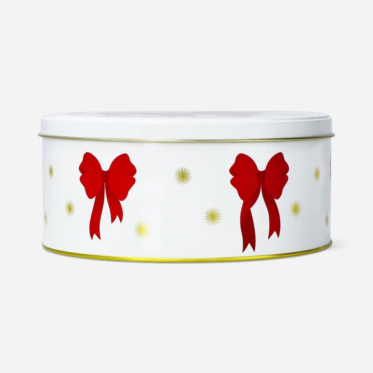Multicolour Christmas Cake Tin With Bow Print - 20 Cm