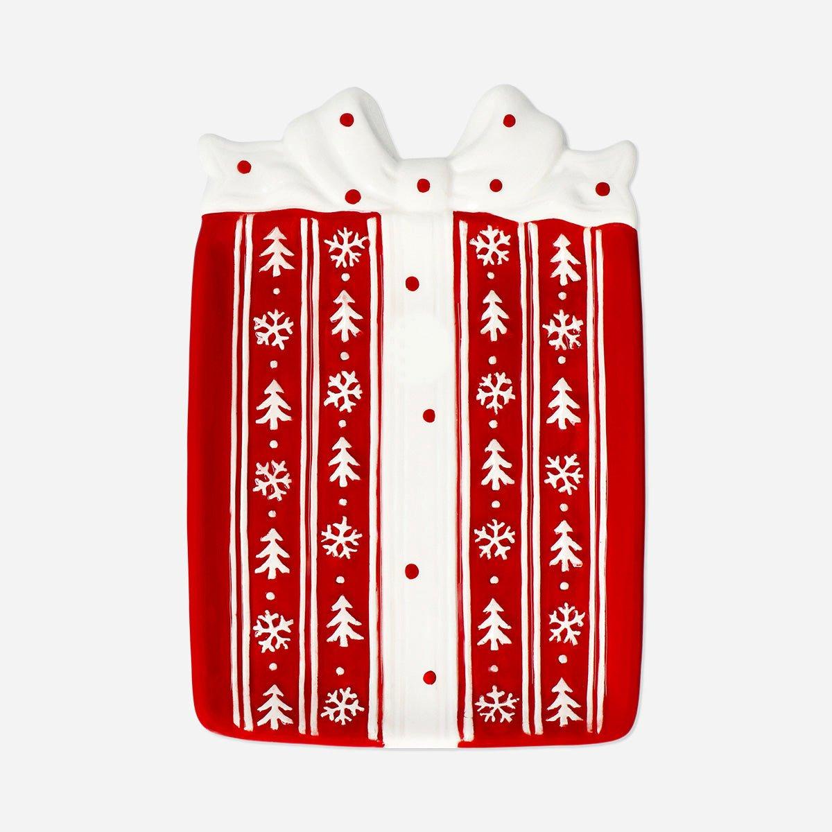 Red Gift With Bow Serving Plate - 15 Cm