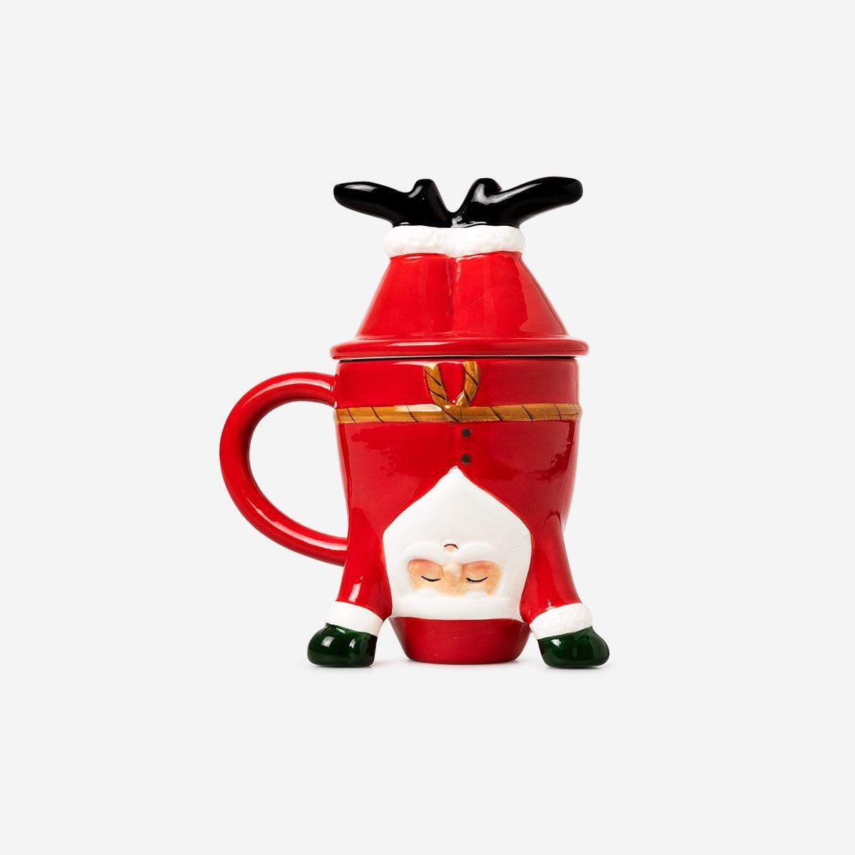 Red Upside Down Santa Mug With Lid - 300 Ml