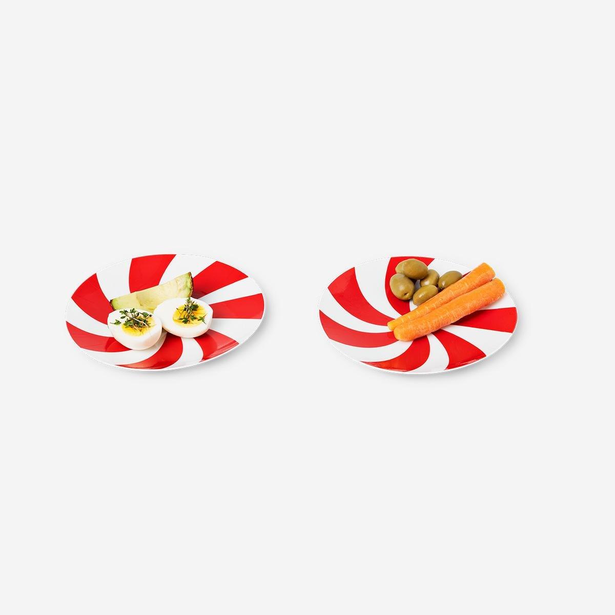 Red Small Hard Striped Candy Plates - 2 Pcs