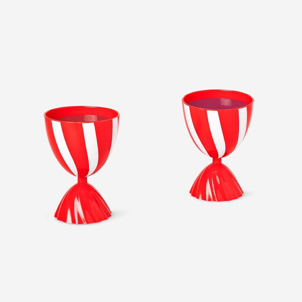 Red Small Cups With Candy Stripes - 2 Pcs