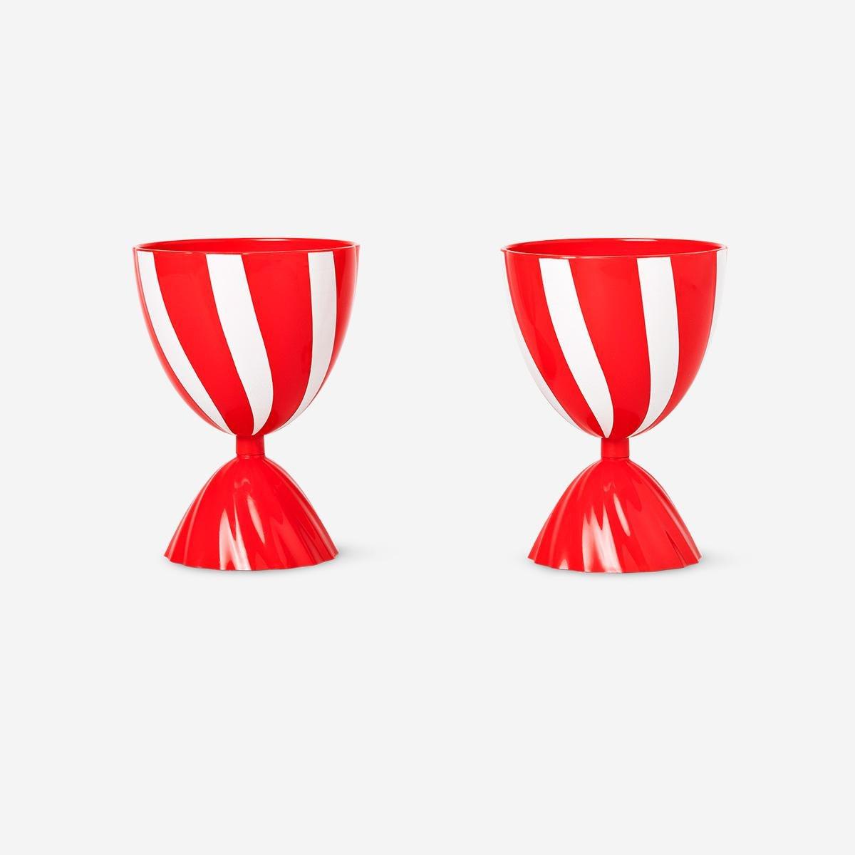 Red Small Cups With Candy Stripes - 2 Pcs
