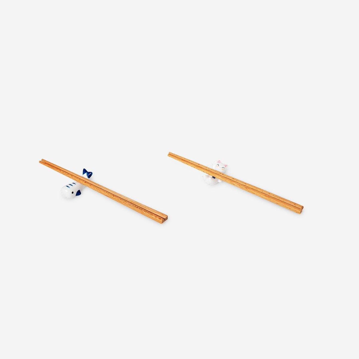Multicolour Cat And Fish Chopstick Holders - 2 Pcs