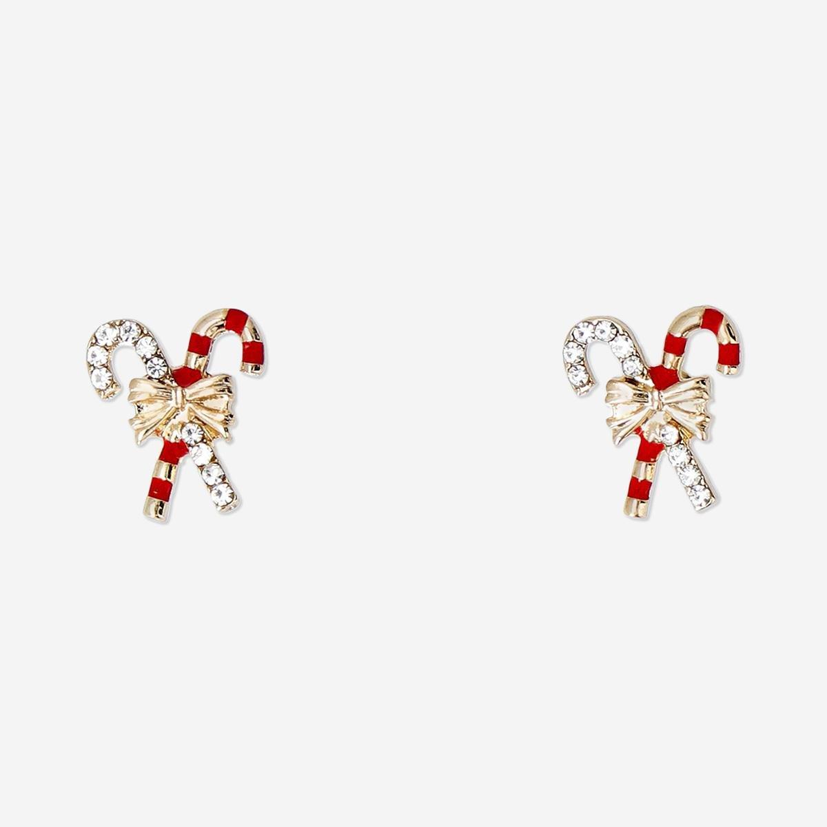 Multicolour Christmas Stud Earrings - Candy Cane And Bow
