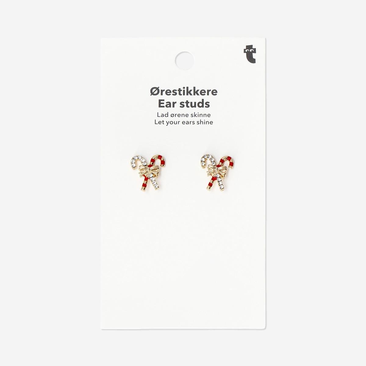 Multicolour Christmas Stud Earrings - Candy Cane And Bow