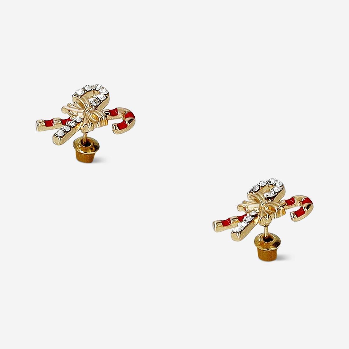 Multicolour Christmas Stud Earrings - Candy Cane And Bow