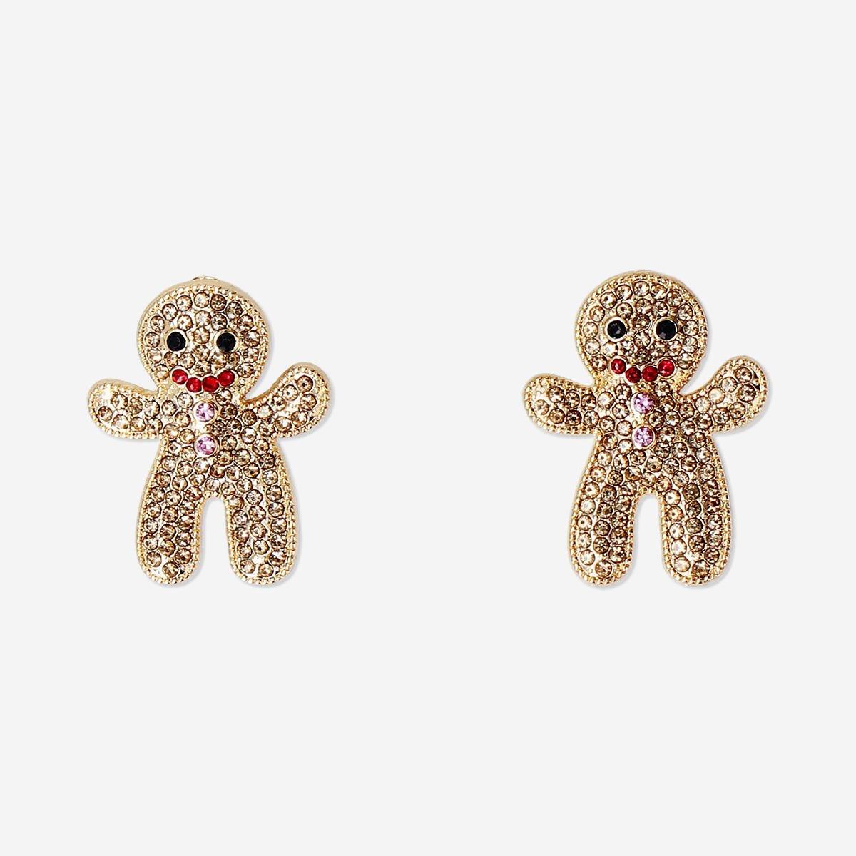 Multicolour Christmas Earrings - Rhinestone Gingerbread Men