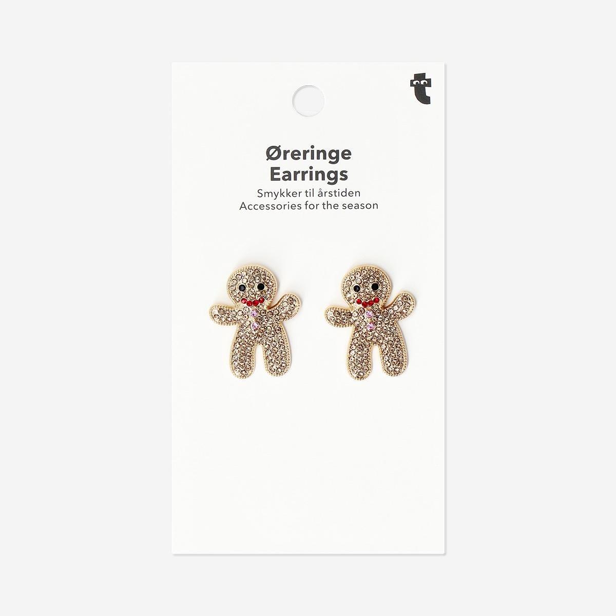 Multicolour Christmas Earrings - Rhinestone Gingerbread Men