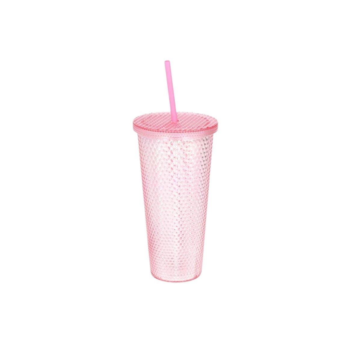 Pink Iridescent Cup With Lid And Straw