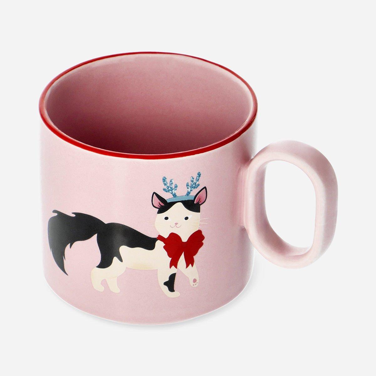 Pink Mug With Christmas Cats - 300 Ml