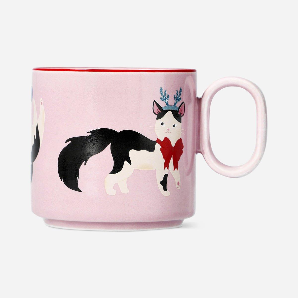 Pink Mug With Christmas Cats - 300 Ml