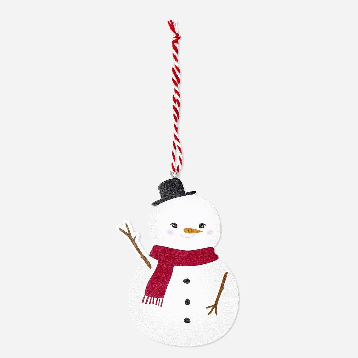White Hanging Wooden Snowman Ornament